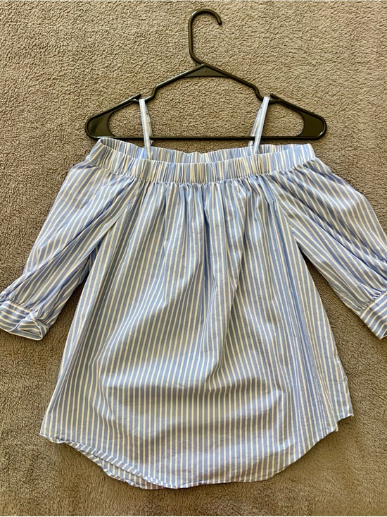 Iz Byer Tops - Iz Byer Light Blue & White Striped Off-Shoulder Blouse